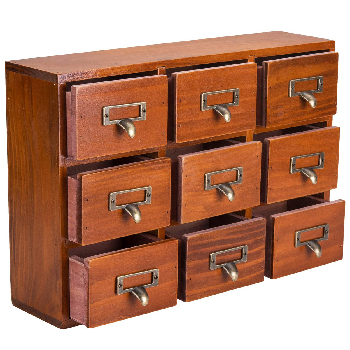 Wooden Drawer Organizer for Desktop - Vintage Apothecary Cabinet w/ 9 Drawers - Wood Desk Organizer