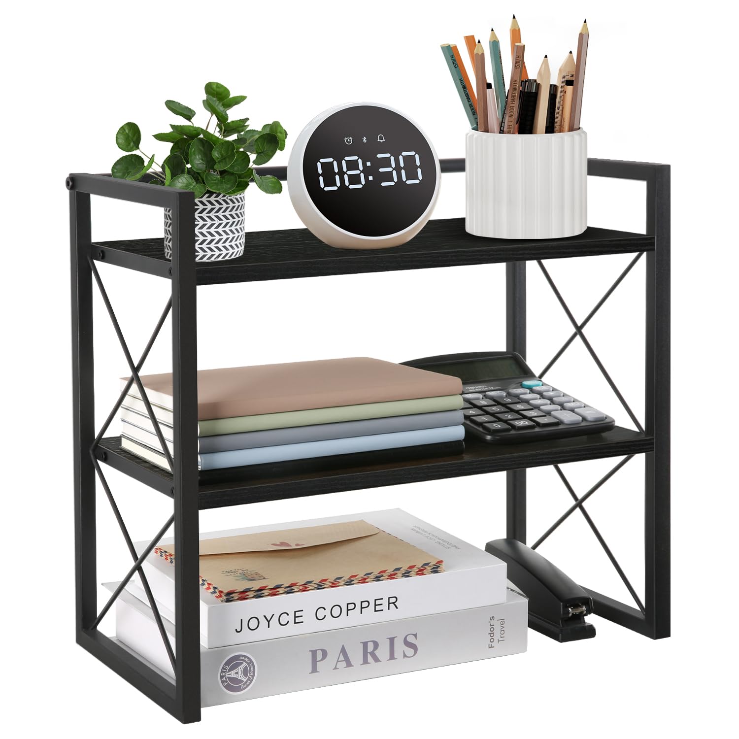 YINMIT Desktop Shelf Organizer, 2 Tier Office Shelves, Wood Desk Organizer Storage Rack and