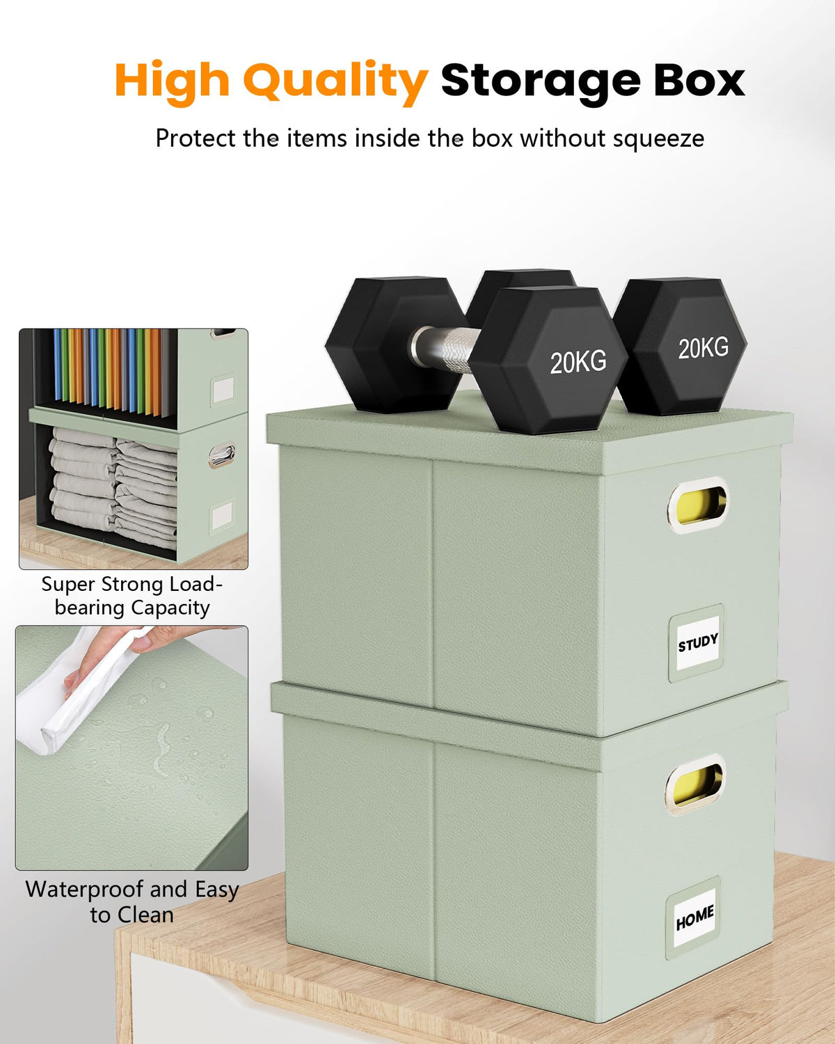 2 Pack File Storage Organizer, Portable File Box with Lid, Fit for Letter/Legal File Folder