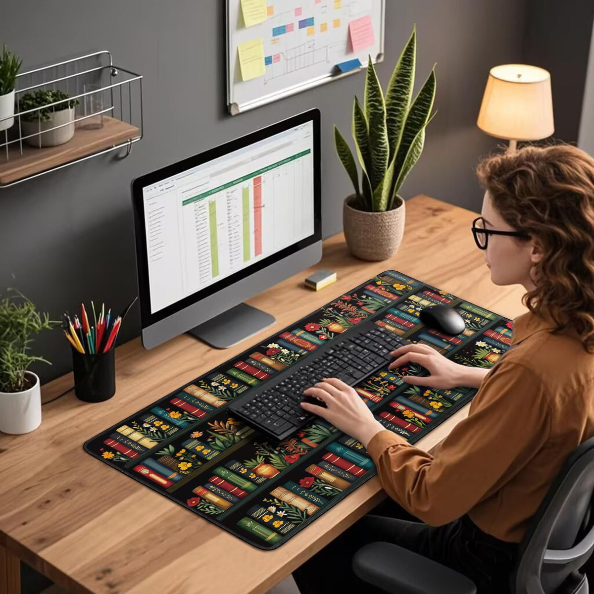 Mcapirivo Vintage Bookshelf Large Gaming Mouse Pad Desk Mat 31.5"x15.7"