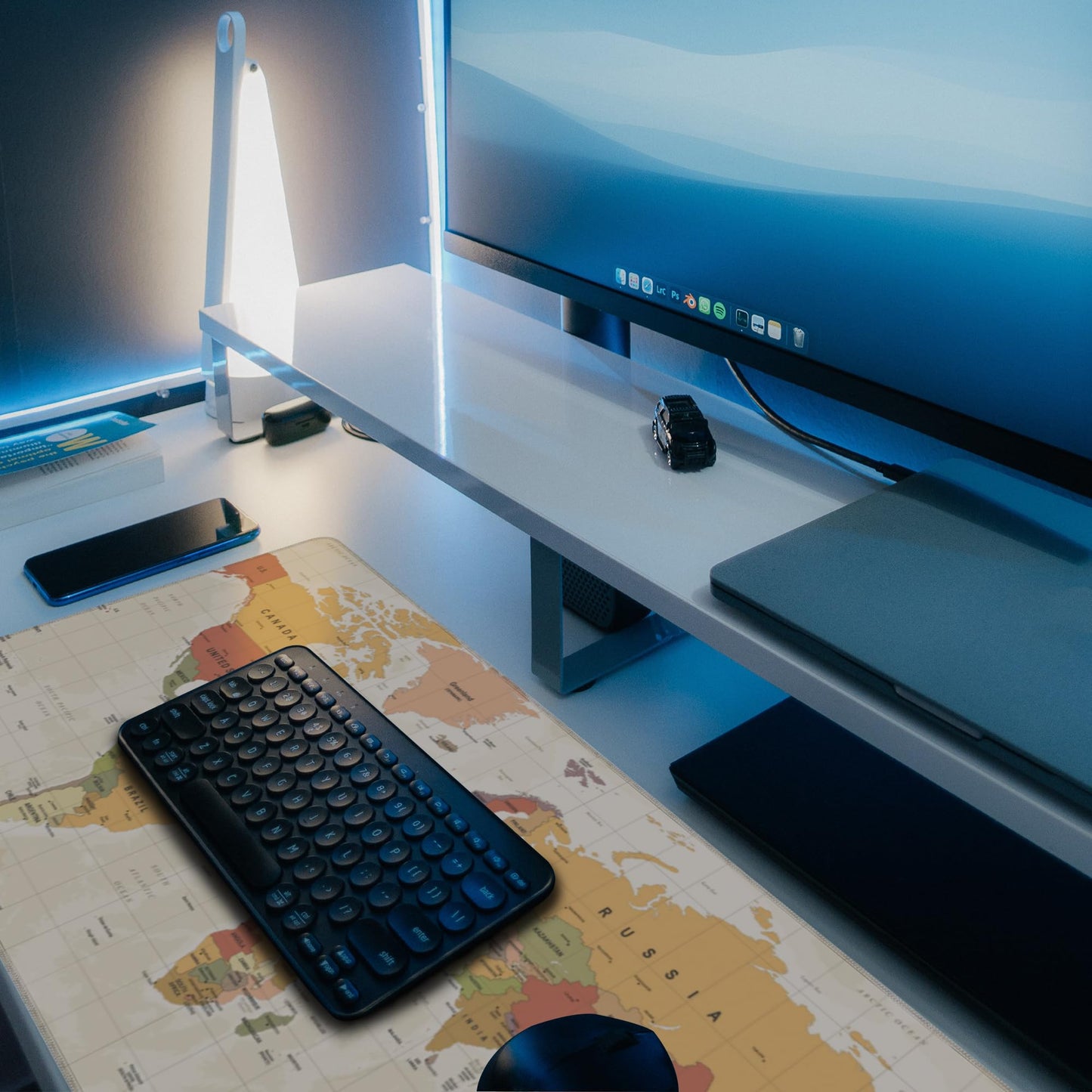 Desk Mat, Yellow Vintage World Map Extended Gaming Mouse Pad Large, 35.4"x15.7" Big Mouse Pad with