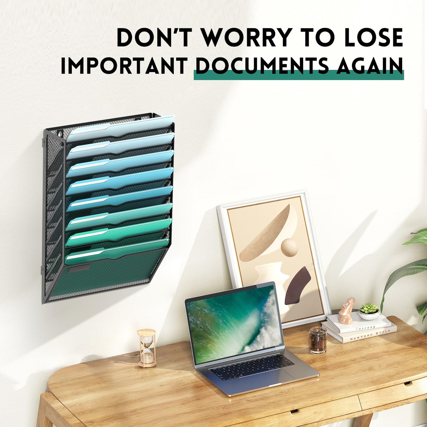 8-Tier Wall File Organizer, Hanging File Holder, Wall Mounted Mail Sorter