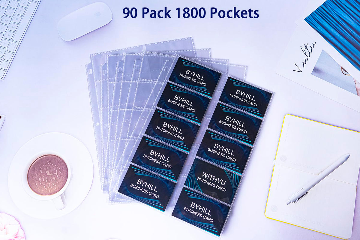 BYSTER 90 Pack 1800 Pockets Business Card Sleeves Binder Sheets, Ultra-Clear Business Card Pages