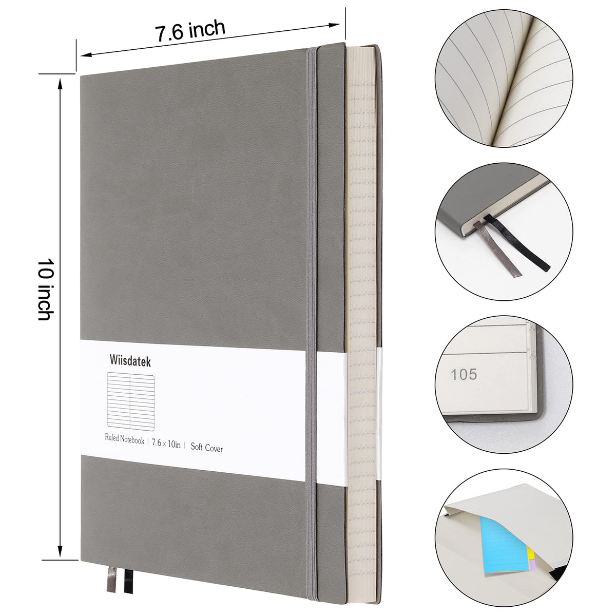 College Ruled Notebook B5, Total 376 Numbered Pages 7.6'' x 10''(GRAY)