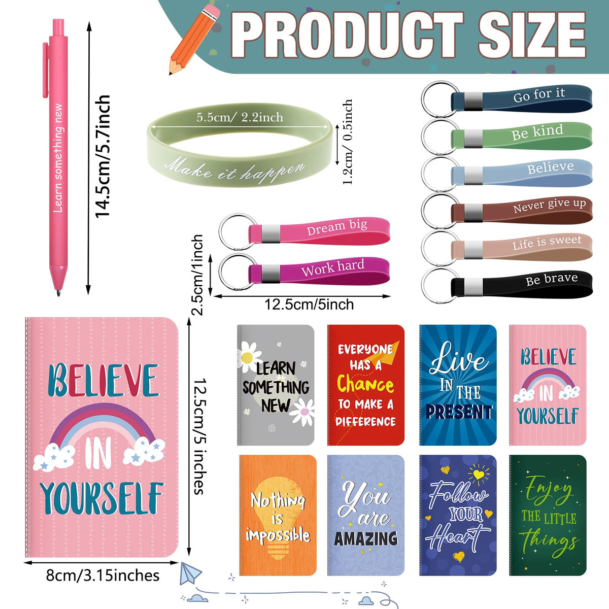 PerKoop 64 Pcs Inspirational Gift Bulk Notebooks Ballpoint Pen, Bright