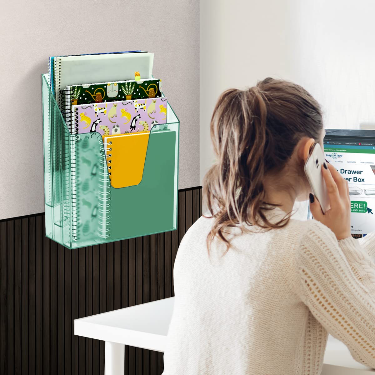 Acrimet Vertical Triple File Folder Holder Organizer Sorter, Clear Green