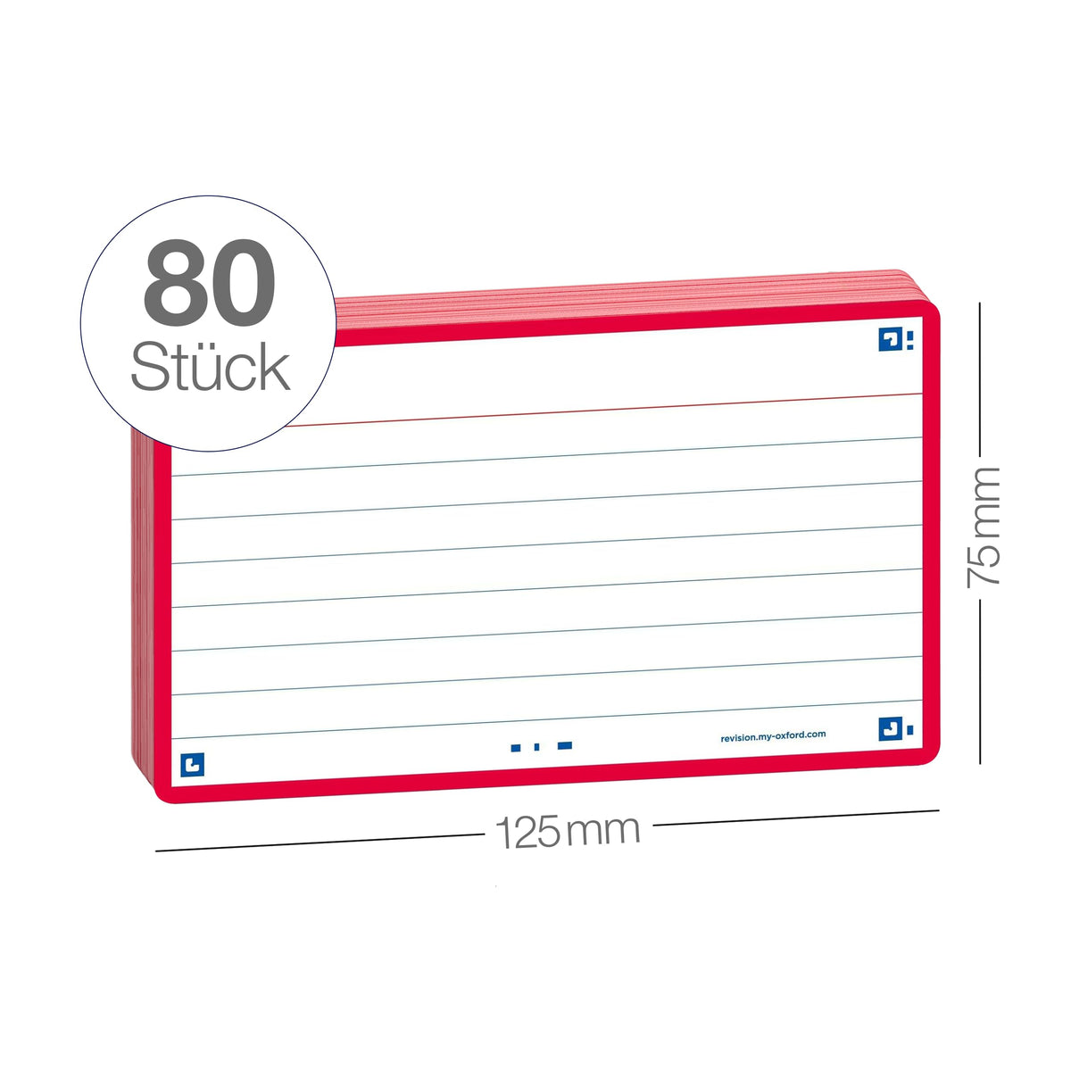 Oxford Flash Cards by, Ruled with Red Frame, Pack of 80 Cards, 7.5x12.5cm Size, 400133880