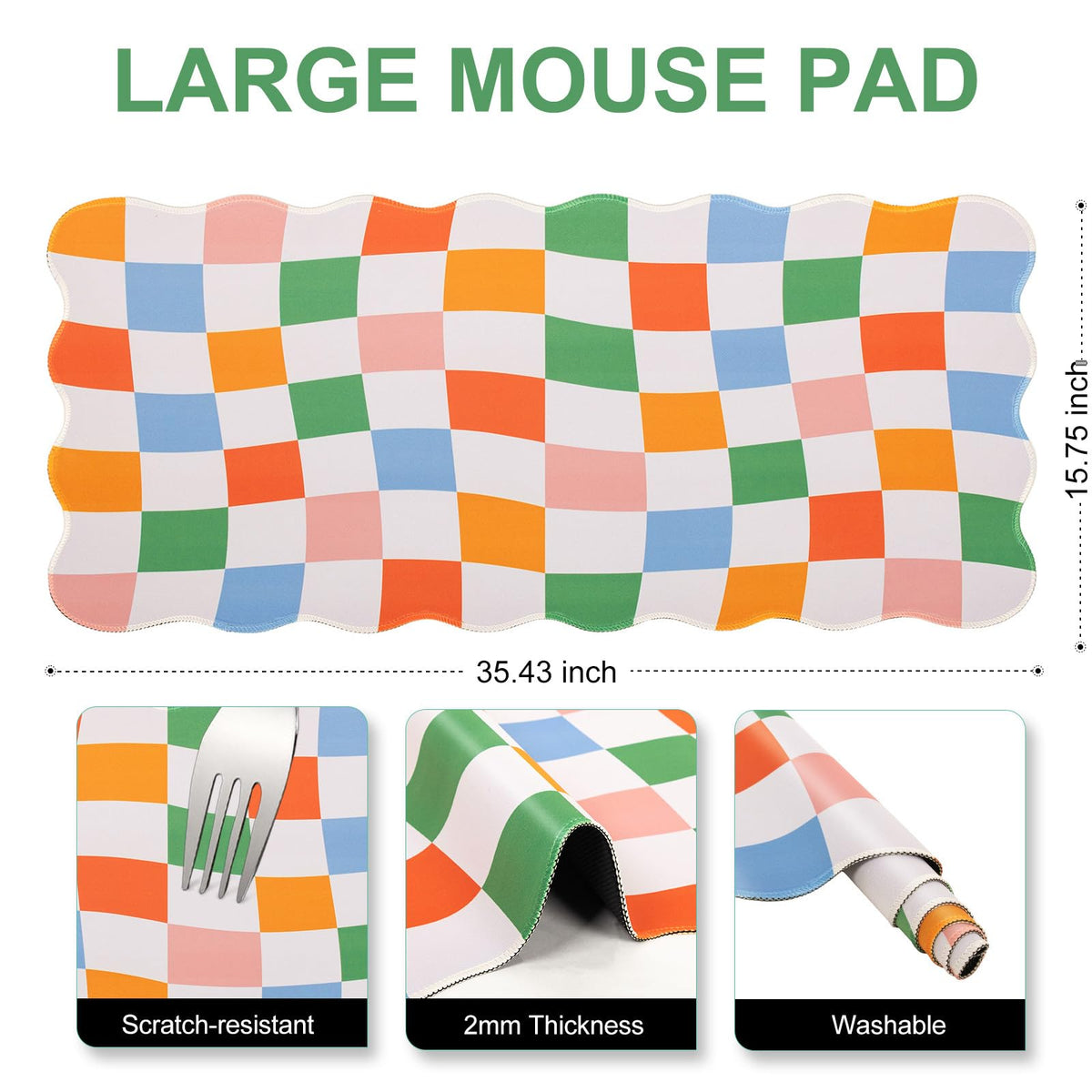 L-SPOUTTO Checkered Mouse Pad,Scalloped Groovy Desk Mat XXL Gaming Mousepad