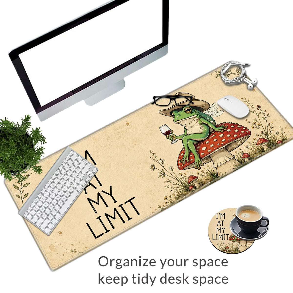 Tired Mushroom Frog Large Mouse Pad, 31.5 x 11.8 in Extended Desk Mat
