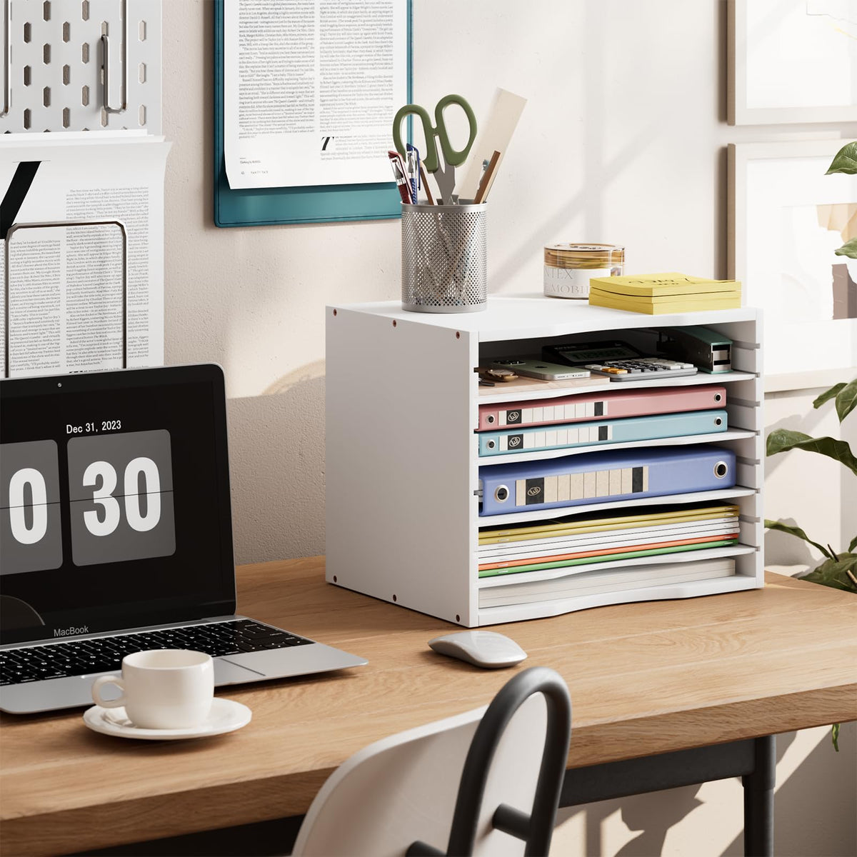 Bamjoy Bamboo 5 Tier Desktop Organizer, Paper Organizer Mail Sorter, File Holder Letter Document