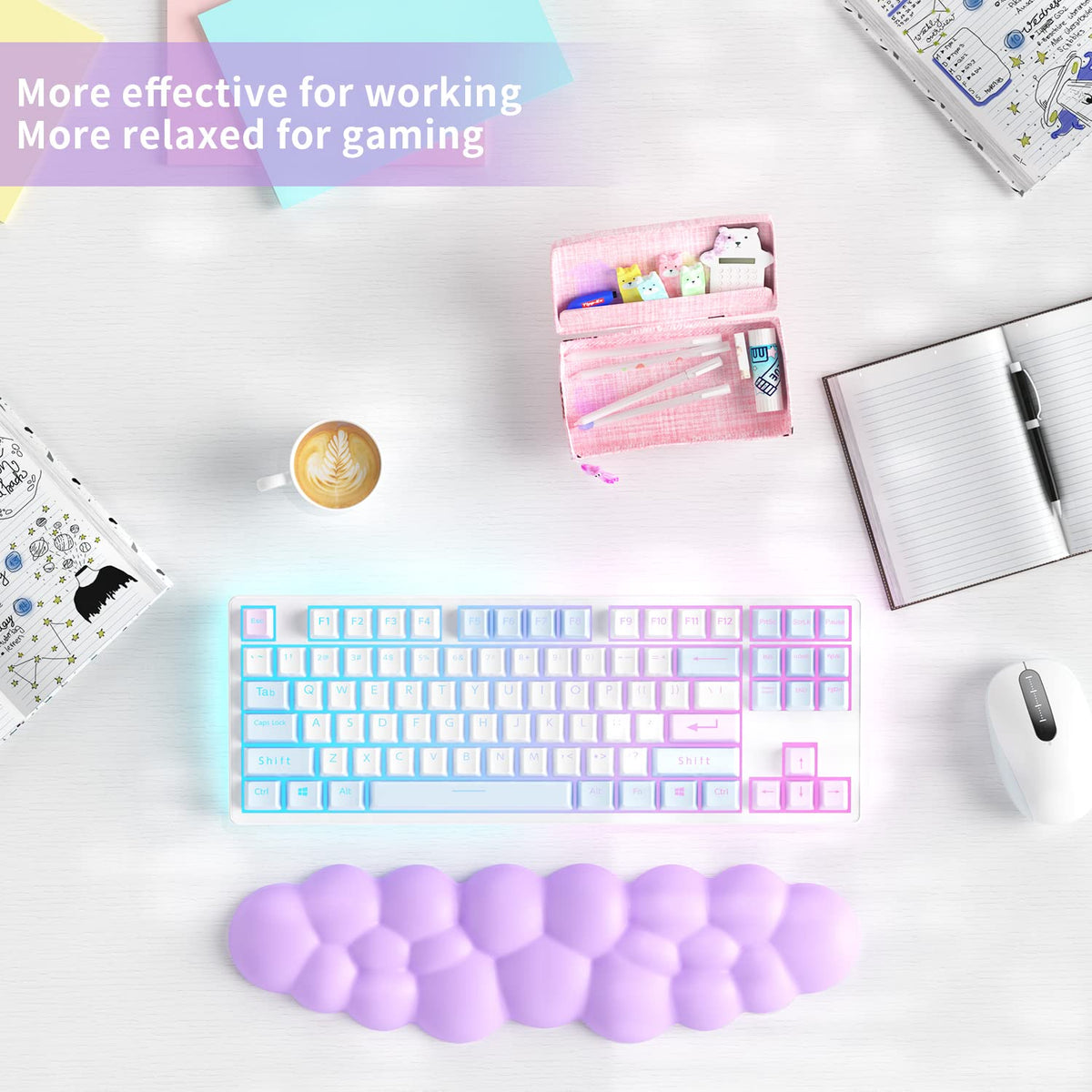 Sushret Cloud Wrist Rest Keyboard, Purple Cloud Palm Rest with PU Leather Memory Foam Cute Keyboard