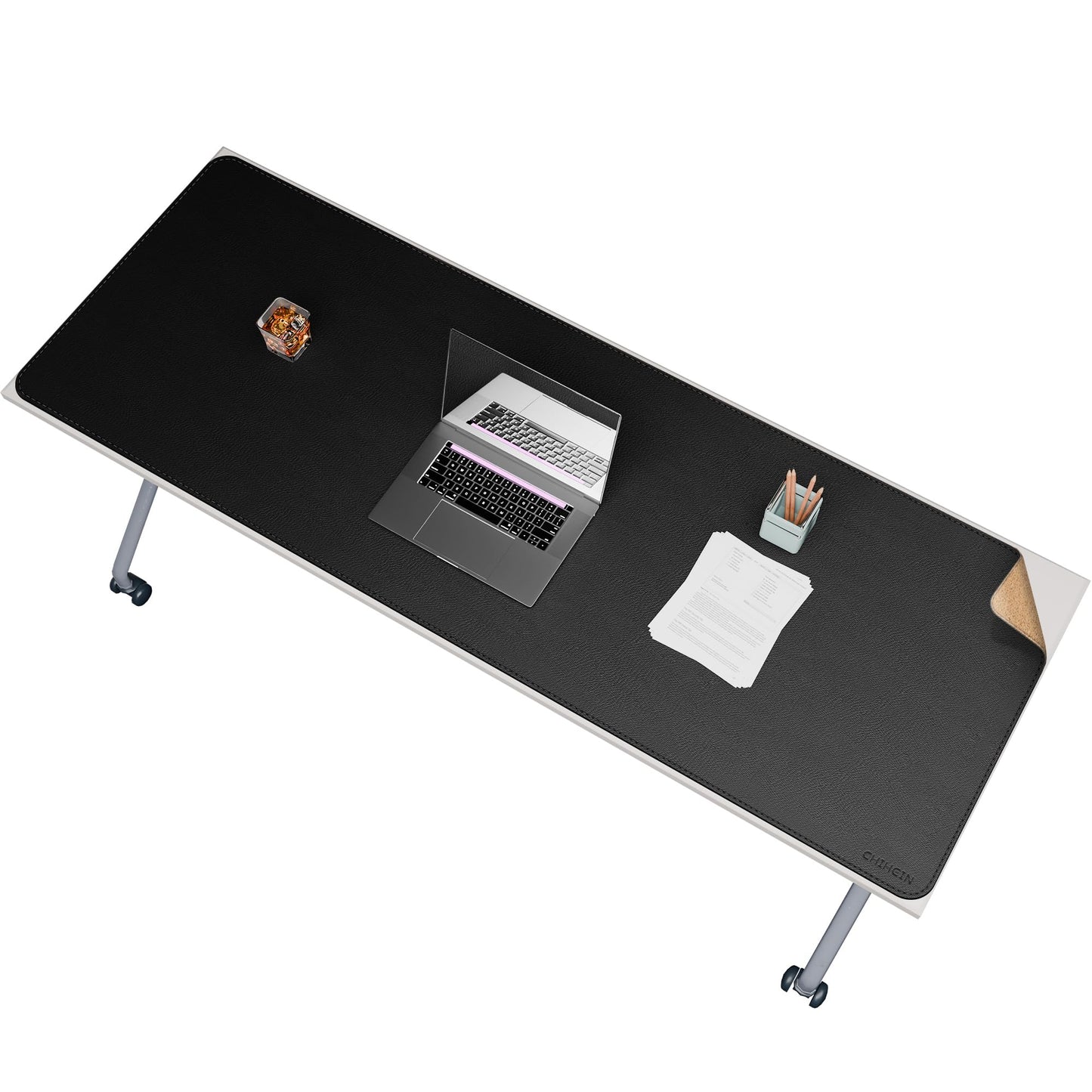Chihein 67” x 24” Cork & PU Leather Desk Mat (Black) - Huge Mouse Pad, Double Sided Waterproof Desk