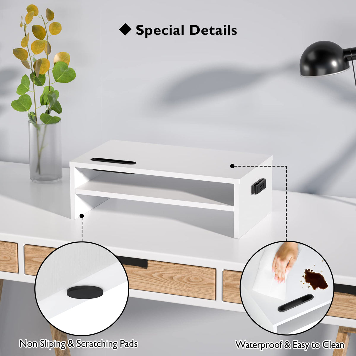 BONTEC Wooden Monitor Stand Riser for Desk, 2-Tier Computer Monitor Stand