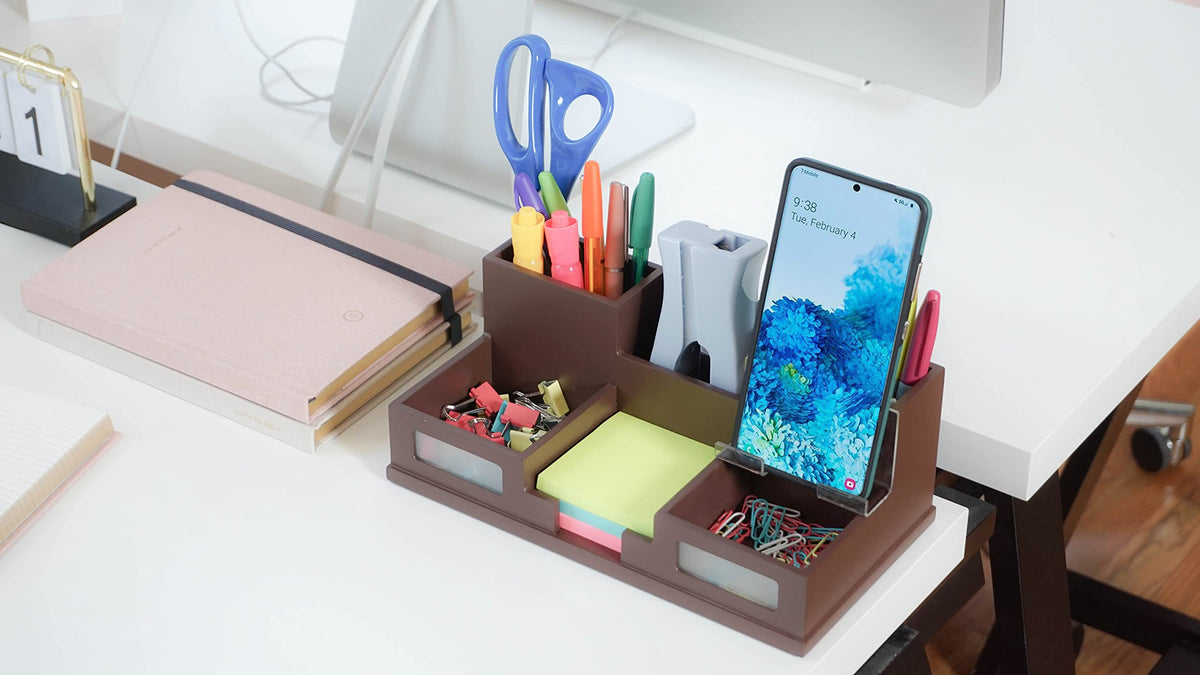 Victor Desk Organizer with Smart Phone Holder, Mocha Brown, B9525