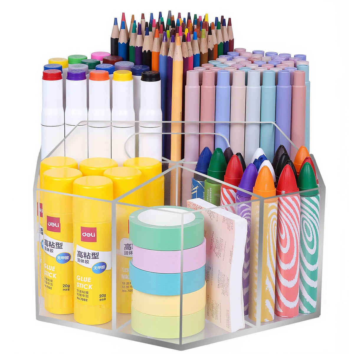 Hiborateed Pen Holder for Desk Acrylic, Large 6 Slots 360-Degree Rotating Marker Organizer Pencil