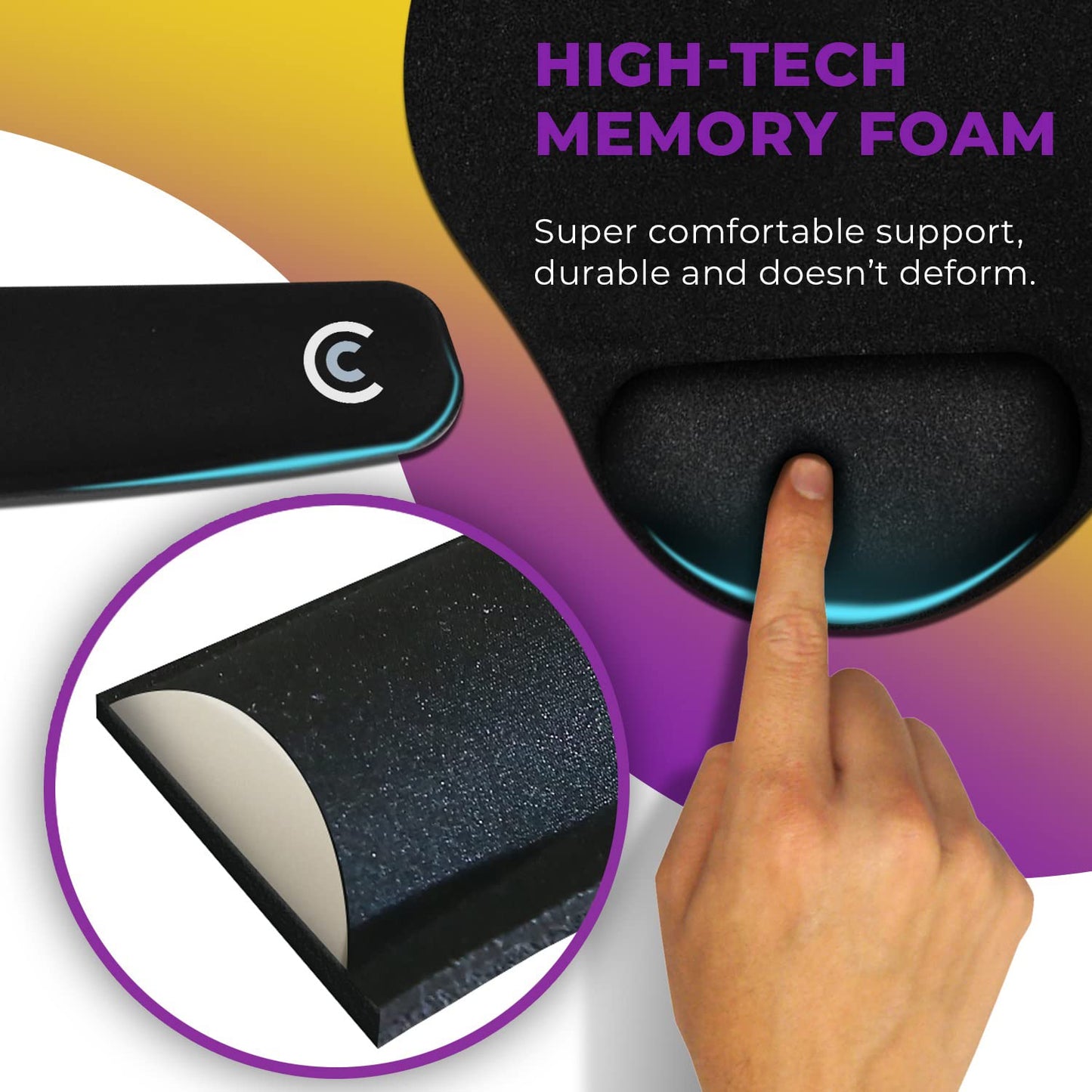 4pc Premium Wrist Rests for Keyboard and Mouse Pad Set - Memory Foam Cushion, Black - Ergonomic