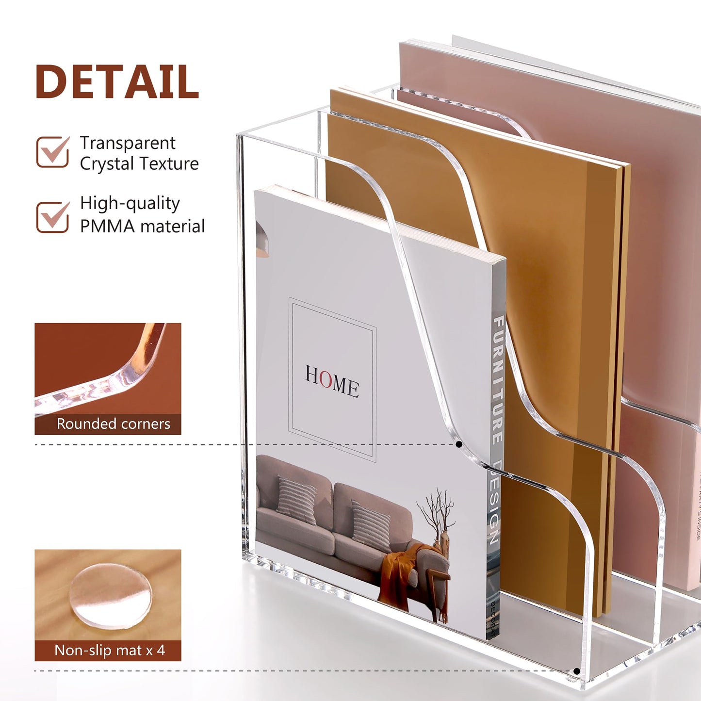 SANRUI Acrylic Desk Organizer, 3-Section Upright Magazine Holder, Clear A4