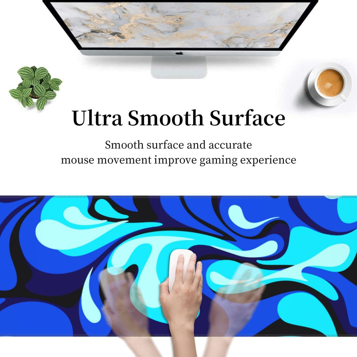 Camo Cool Liquid Large Gaming Mouse Pad, Abstract Fluid Extended Keyboard Mouse Mat, Long Blue and
