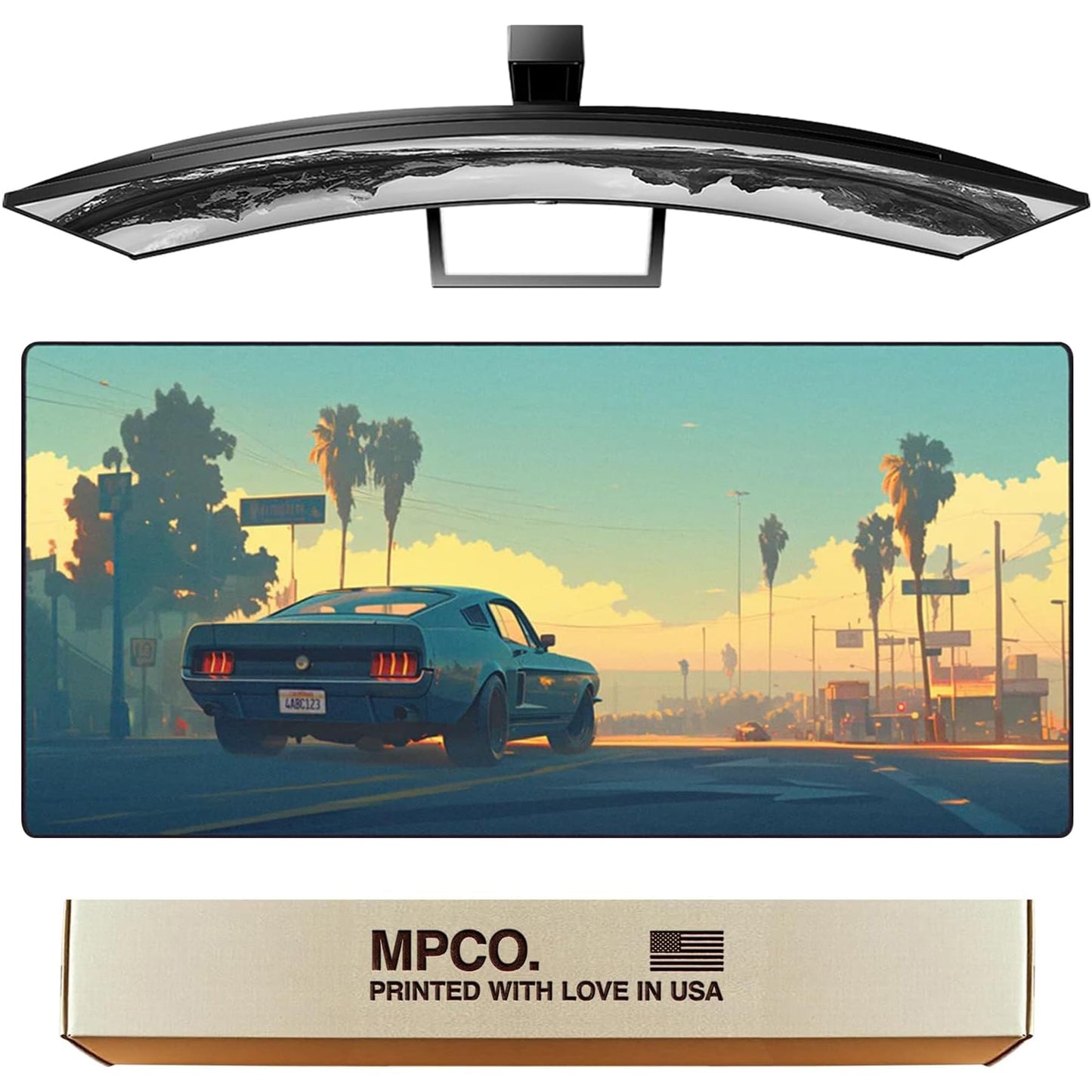 MPCO. Mitsukis-Mustang Large Gaming Desk Pad, 36" x 17" Duraglyde Desk Mat