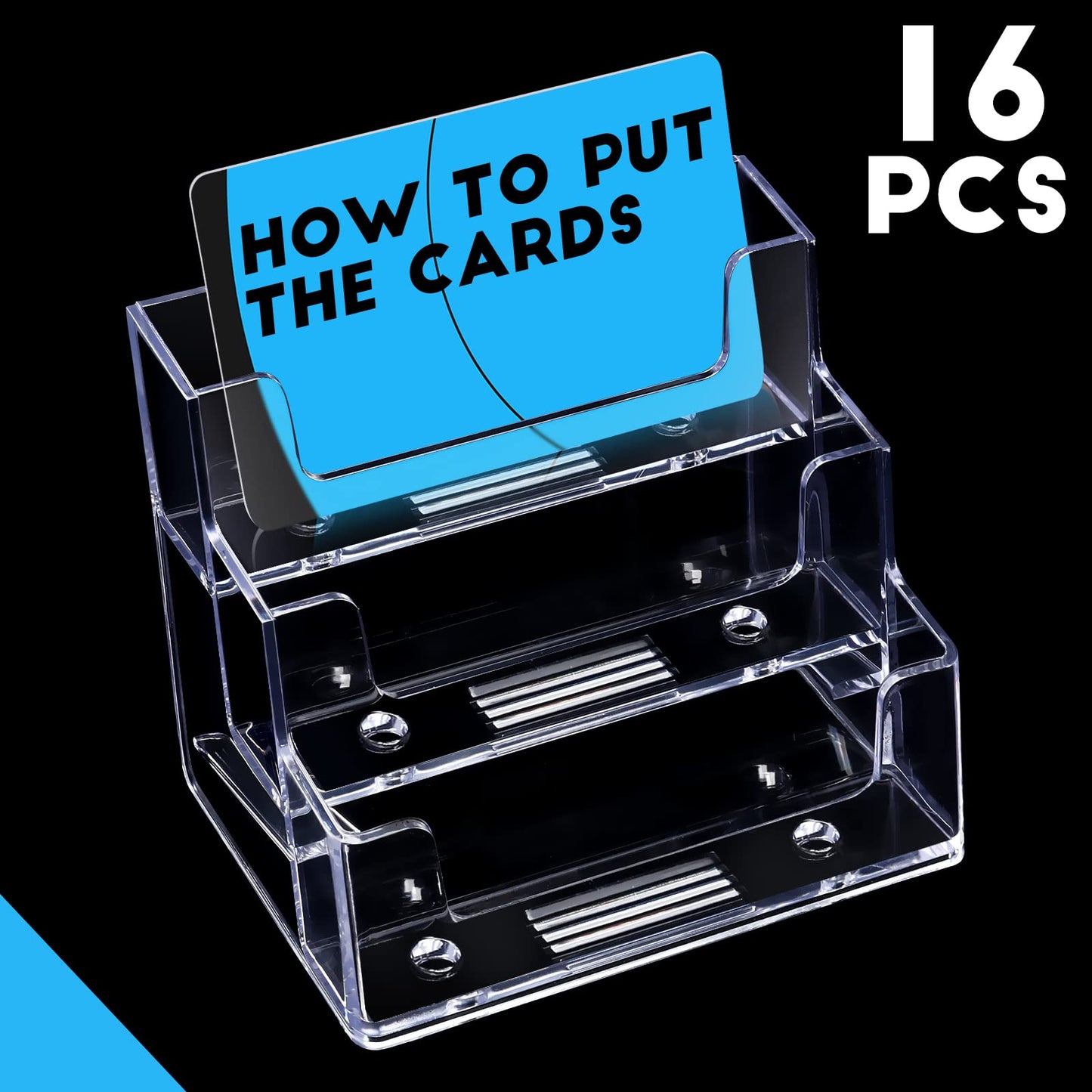 TecUnite 16 Pieces Business Card Holder for Desk 3 Tier Clear Acrylic Stand