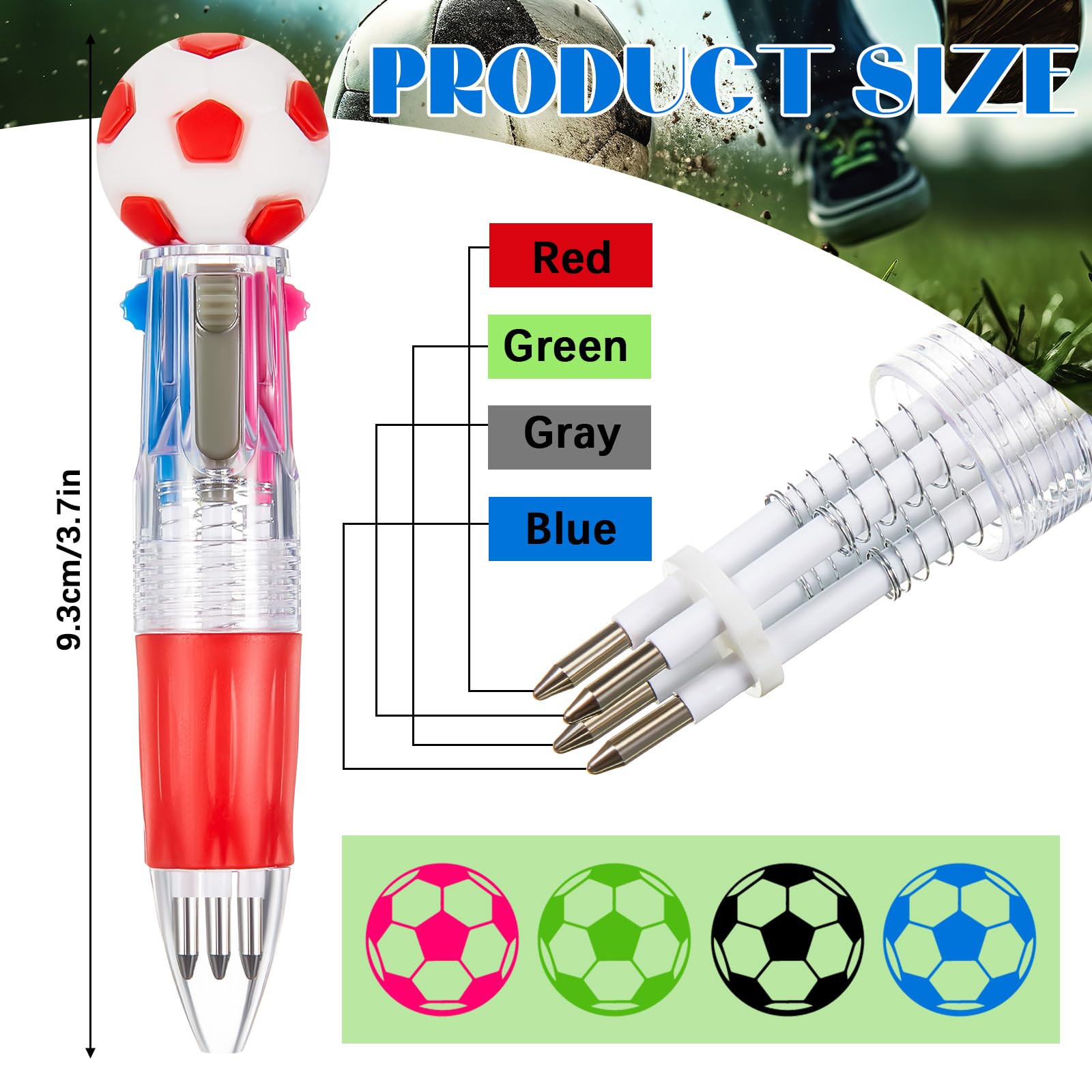 Kosiz 48 Pack Soccer Party Favors Multicolor 4 in 1 0.5mm Ballpoint Pen