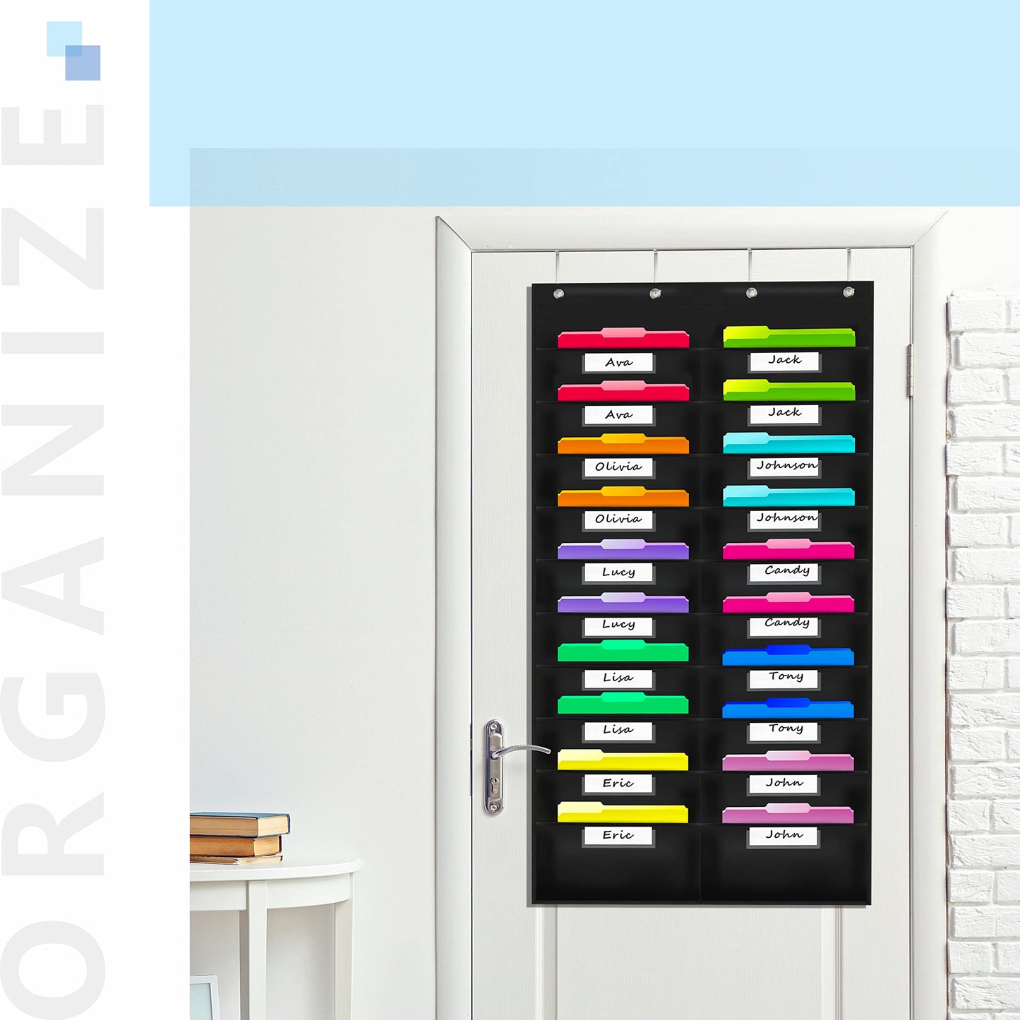Vantasii Nylon Storage Pocket Chart with 20 Name Tag Pockets, Hanging Wall File Organizer, 4 Hooks