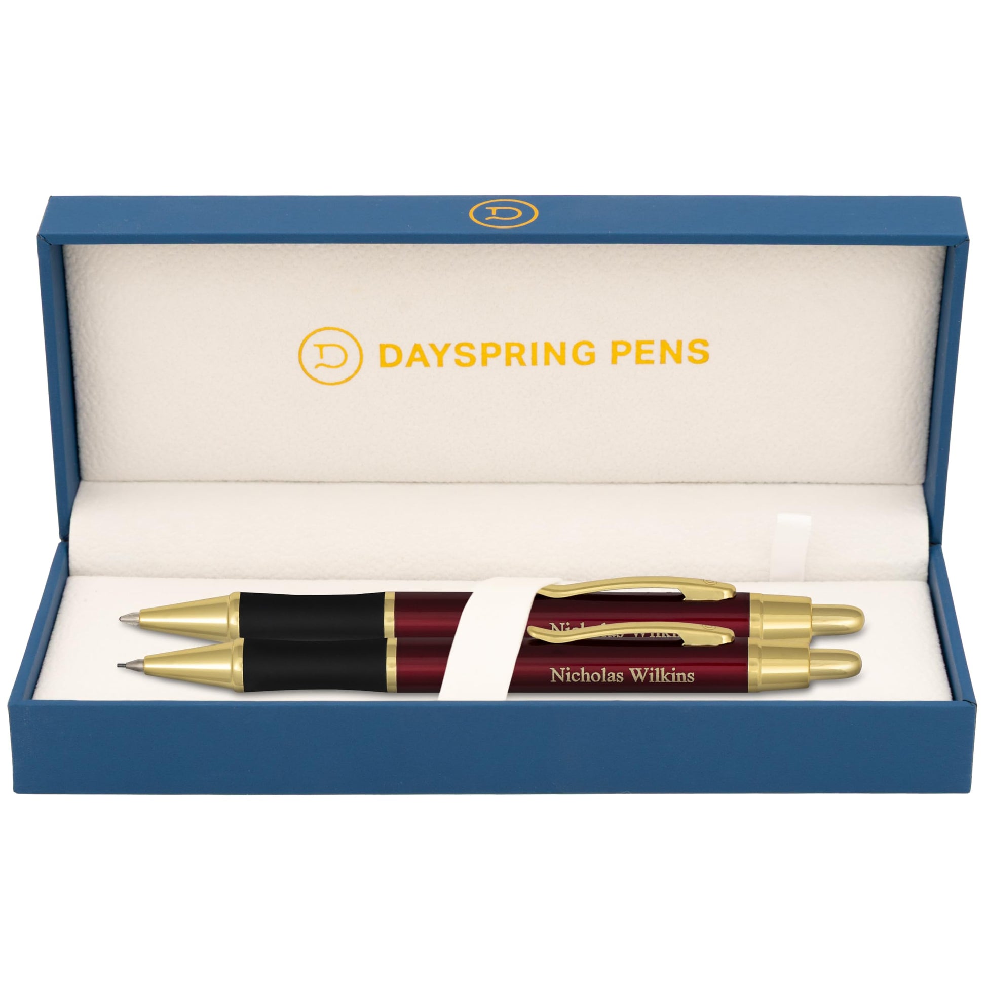 Dayspring Pens Monroe Personalized Pen & Pencil in Red Lacquer, Gold Trim