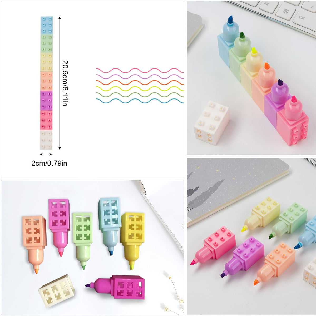 CNYMANY 7 packs (38 pcs) Mini Highlighter Pens, Pastel Colourful Highlighters Cute Stackable Kawaii