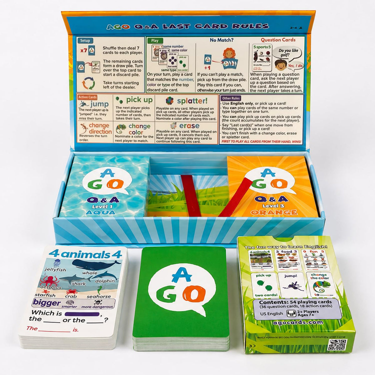 AGO QnA ESL Card Game for Learning English. 3 Level Box Set. Practice English Conversation Through