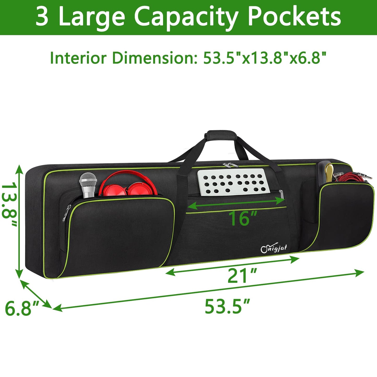 SNIGJAT 88 Key Keyboard Case Soft with Padded Shoulder Straps, Green