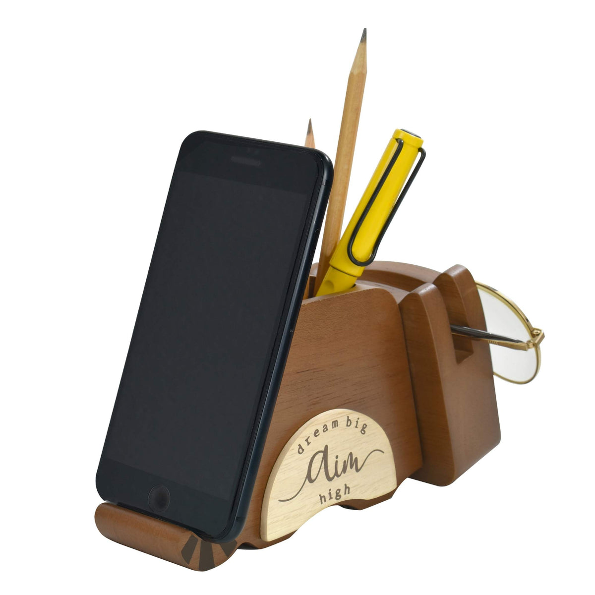 I'm Wood Multipurpose Raccoon Eyeglass Phone Pen & Pencil Holder Stand Stationery Desk Organizer