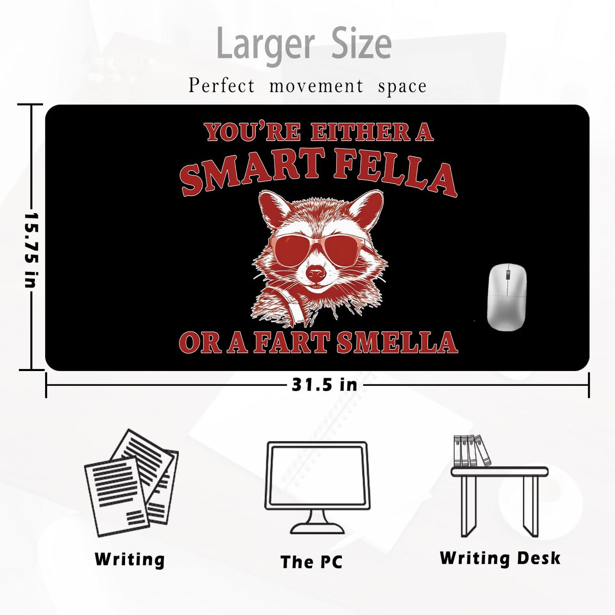 Funny Raccoon Mouse Pad Large 31.5x15.7inch, Sarcastic Work Humor Gifts for Coworkers Women Men