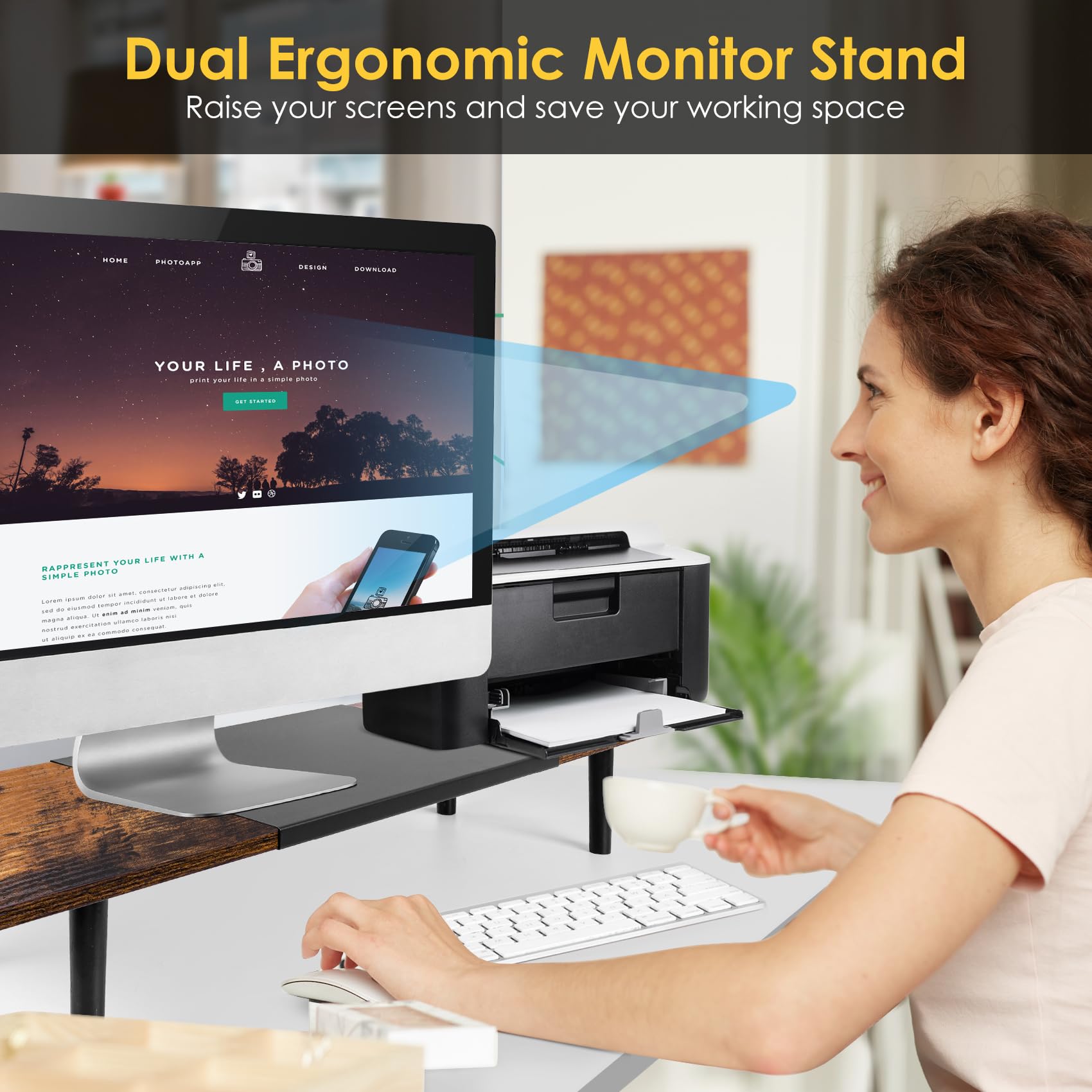 Across-Star Dual-Monitor-Stand-Riser-For-Desk Adjustable Length 32-40 Inch，Large Desktop Computer