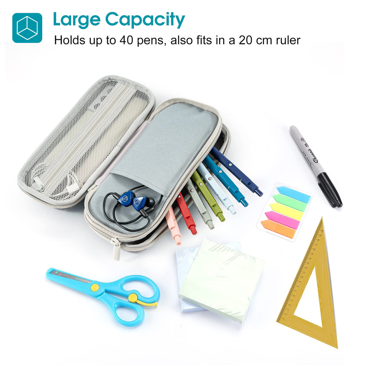 ProCase 2-Layer Hard Pencil Case, Large Capacity Storage Box Pouch, Grey