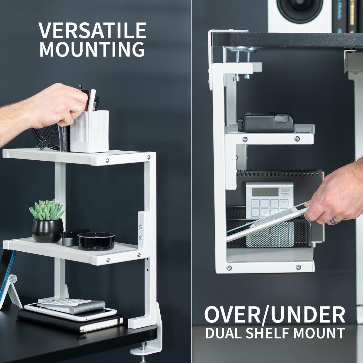 VIVO White Clamp-on 13 inch 2-Tier Desk Shelf, STAND-SHELF2CW