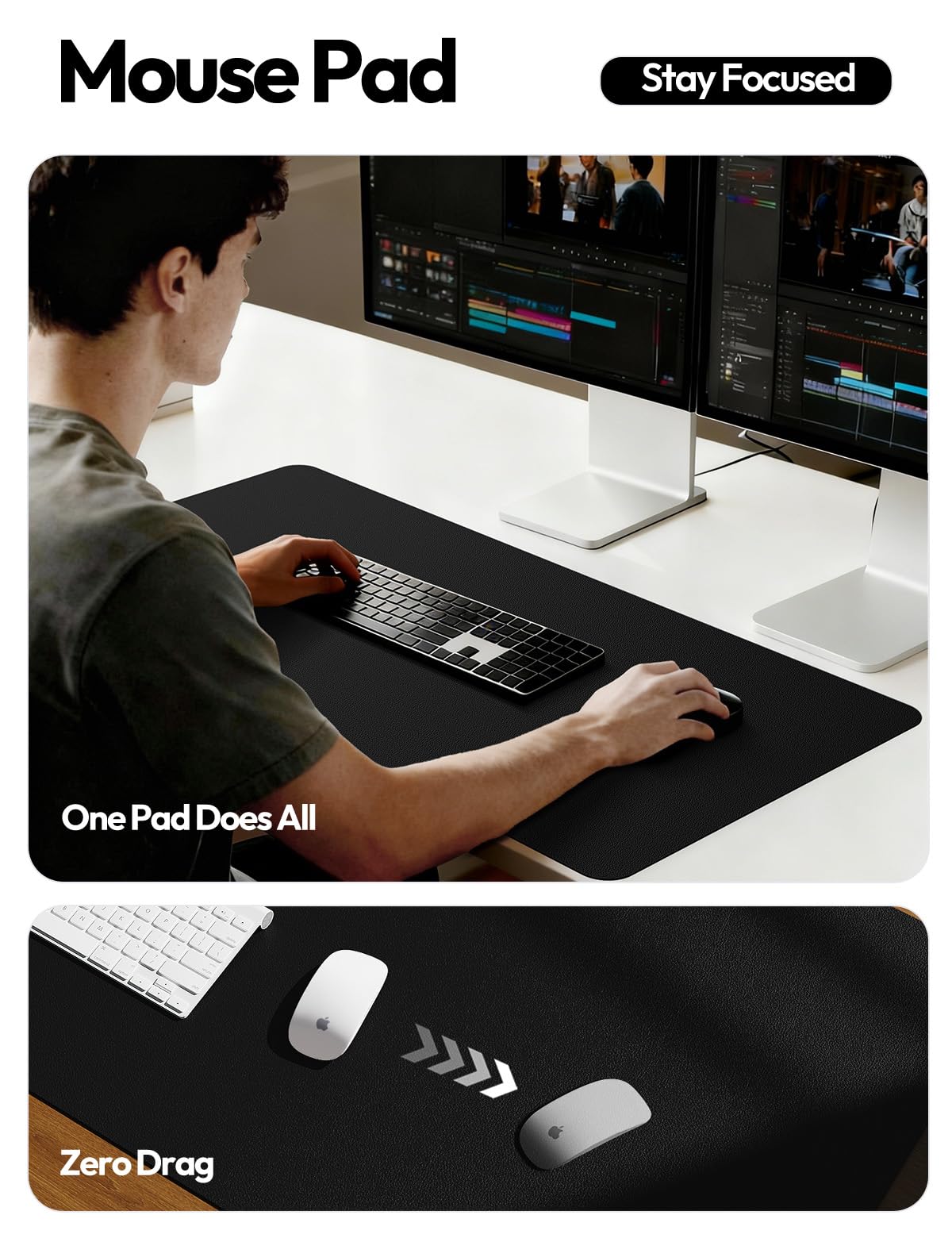 YSAGi Large Extended PU Leather Desk Pad Protector – Non-Slip Waterproof Desk Mat for Office &