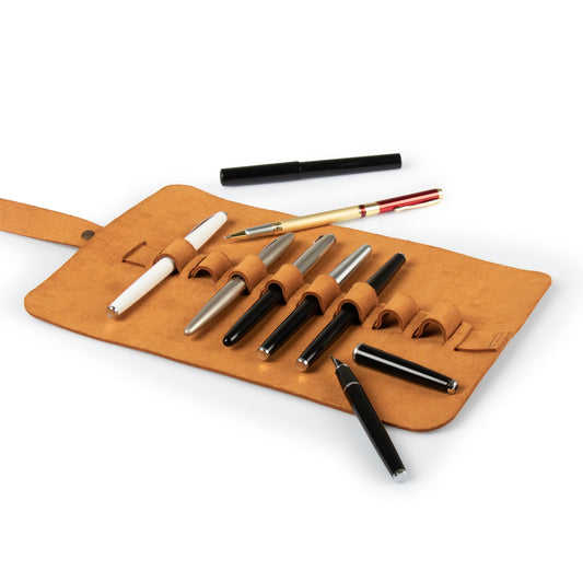 Londo Genuine Leather Retro Pen and Pencil Case - Metal Snap Fastener, Pencil Pouch Stationery Bag