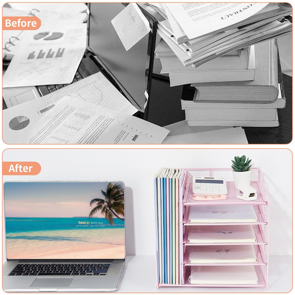LEKETREE Desk Organizers and Accessories, 5-Tier Paper Letter Tray Organizer with File Holder