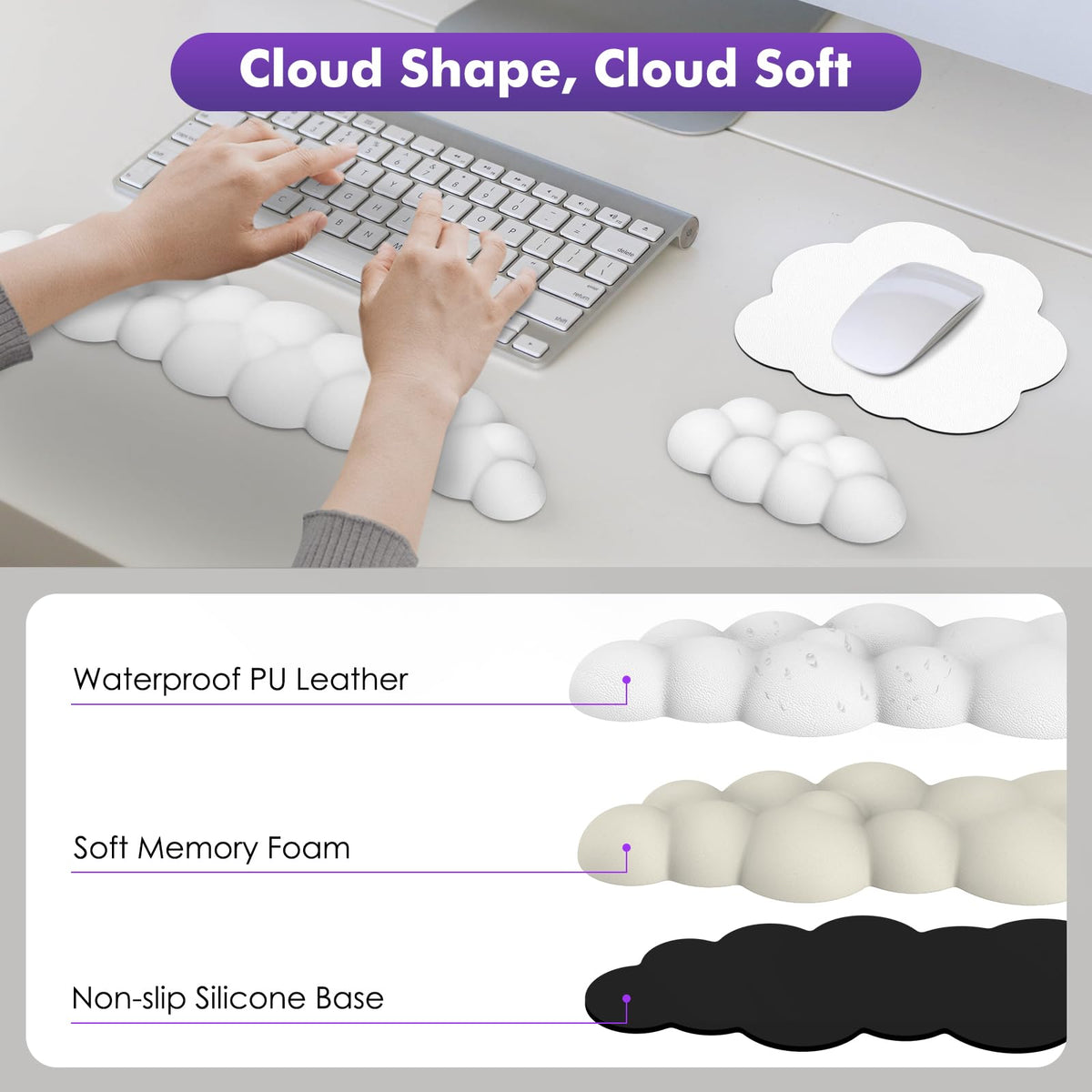MoKo Cloud Wrist Rest for Keyboard and Mouse with Mouse Pad, White