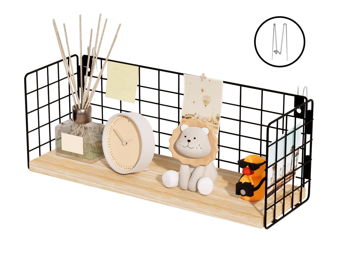 SoaShower Floating Cubicle Shelf with Hooks, Paulownia Wood Desktop Organizer for Office Cubicle