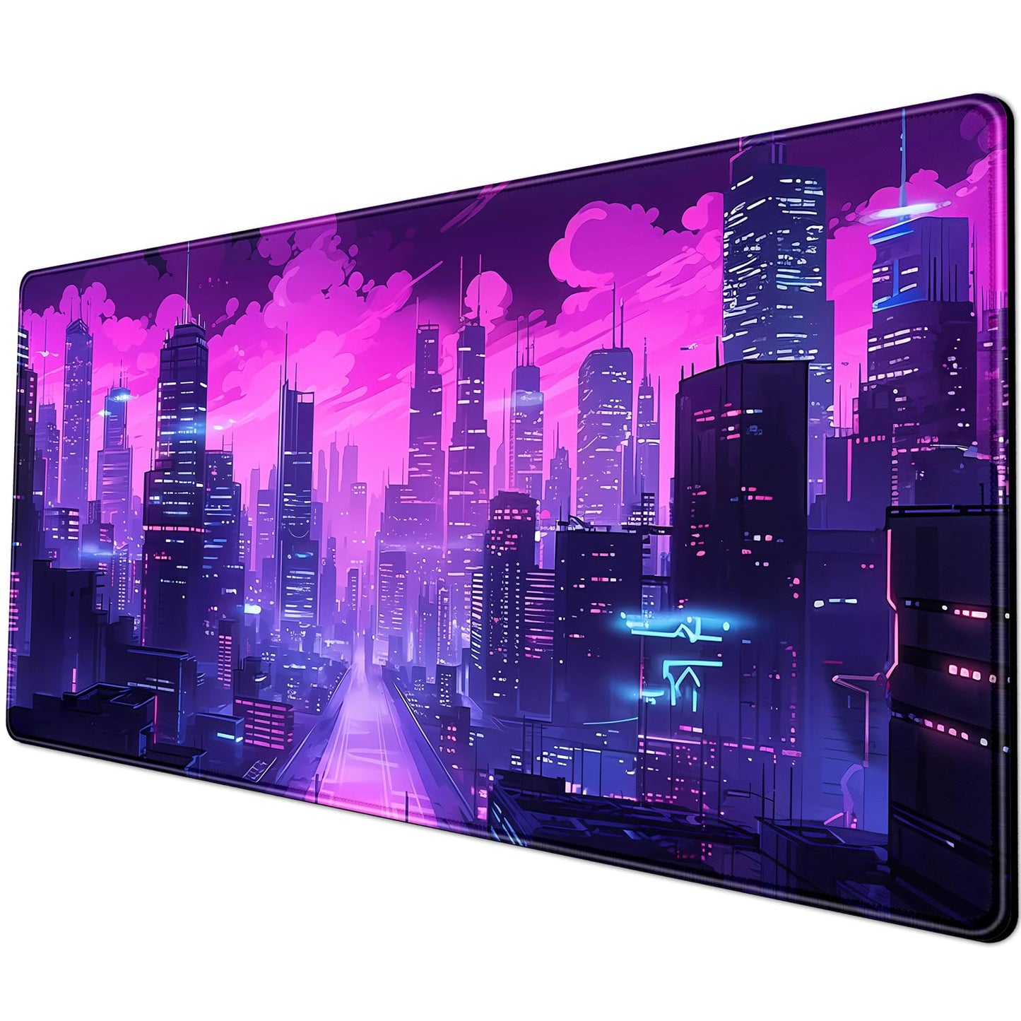Desk Pad Cyberpunk Purple Desk Mat City Skyline Gaming Extended Mouse Pad Big Office Keyboard Pc