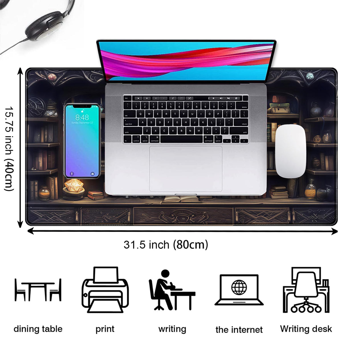 Gaming Desk Mat Large Mouse Pad, Magical Bookshelf Desk Pad Extended Mouse Mat XXL, Keyboard Pad