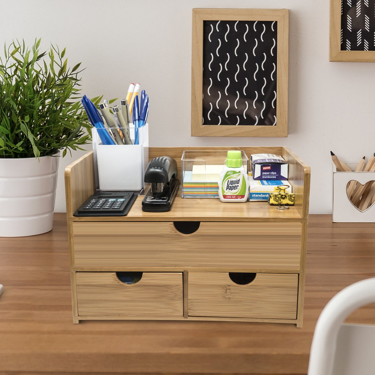 Sorbus Bamboo Desk Organizer - 3-Tier 100% Bamboo Desktop Organizers – Mini Bamboo Desk Drawer