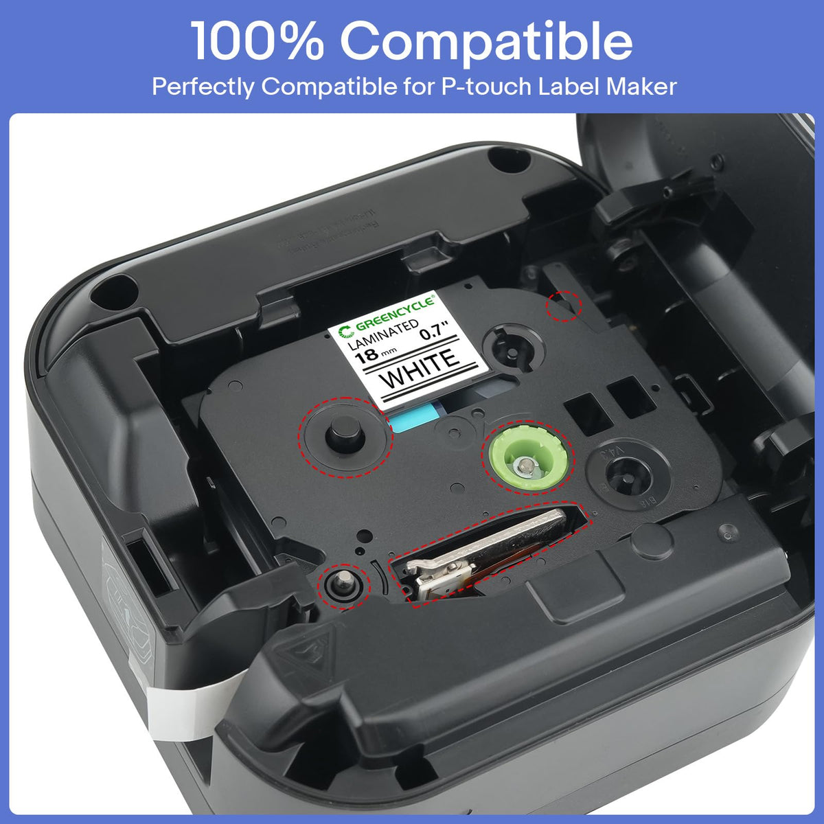 GREENCYCLE 18mm Label Maker Tape Compatible for Brother P-Touch TZe-241 18mm 0.7'' Laminated White