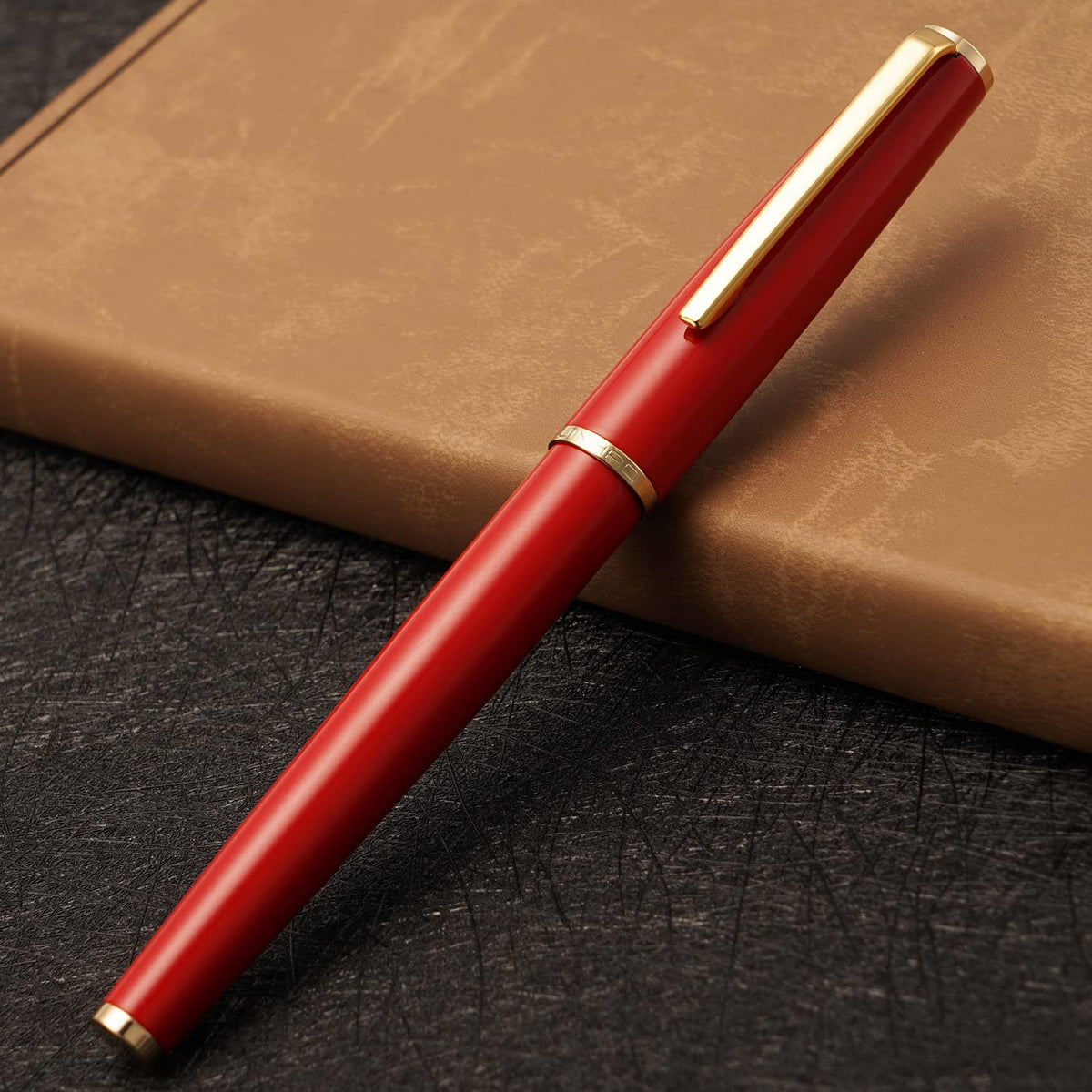 Jinhao 95 Metal Fountain Pen Extra Fine Nib, Vivid Red with Golden Clip Writing Pen