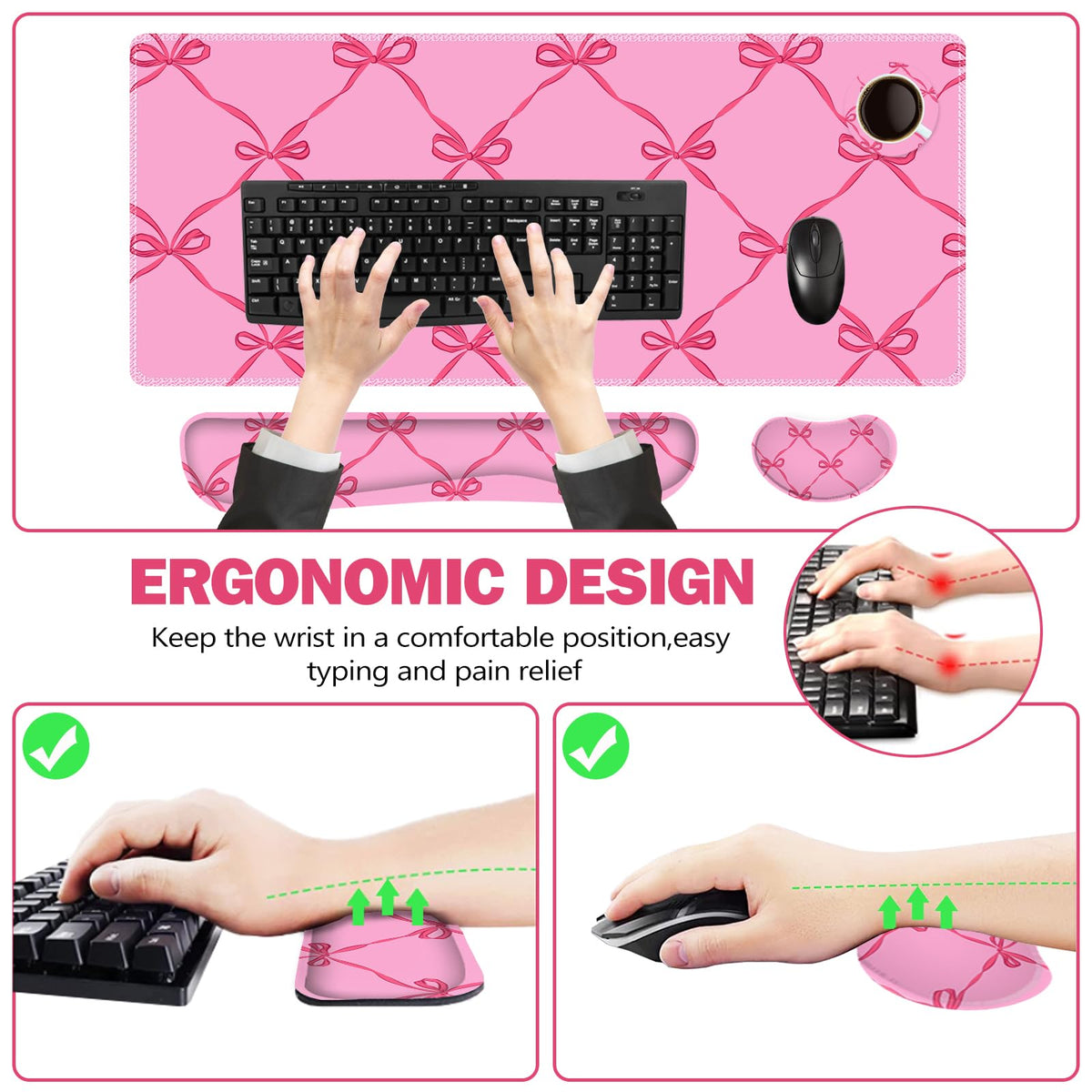 ToLuLu Large Mouse Pad Desk Pad Set, 4PCS Wrist Rest Support XXL Desk Mat