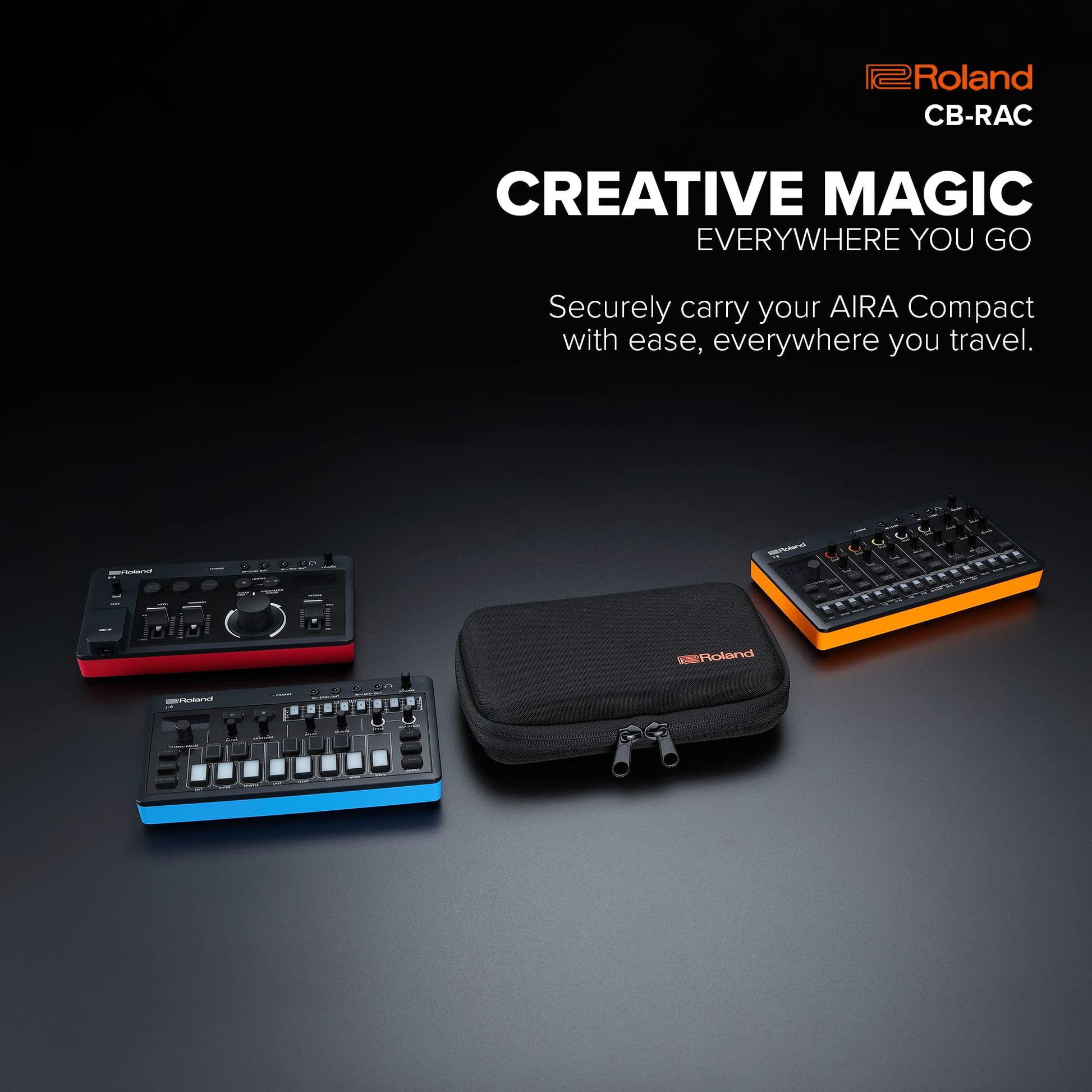 ROLAND CB-RAC AIRA Compact Carrying Case | Custom Case to Protect your E-4 Voice Tweaker, J-6 Chord
