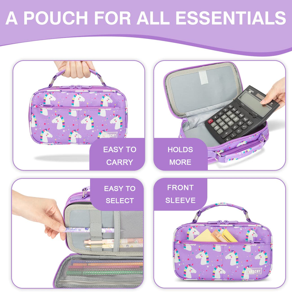 VASCHY Pencil Case for Girls, Aesthetic Kawaii Large Pencil Pouch Stationary Pencil Bag/Box for