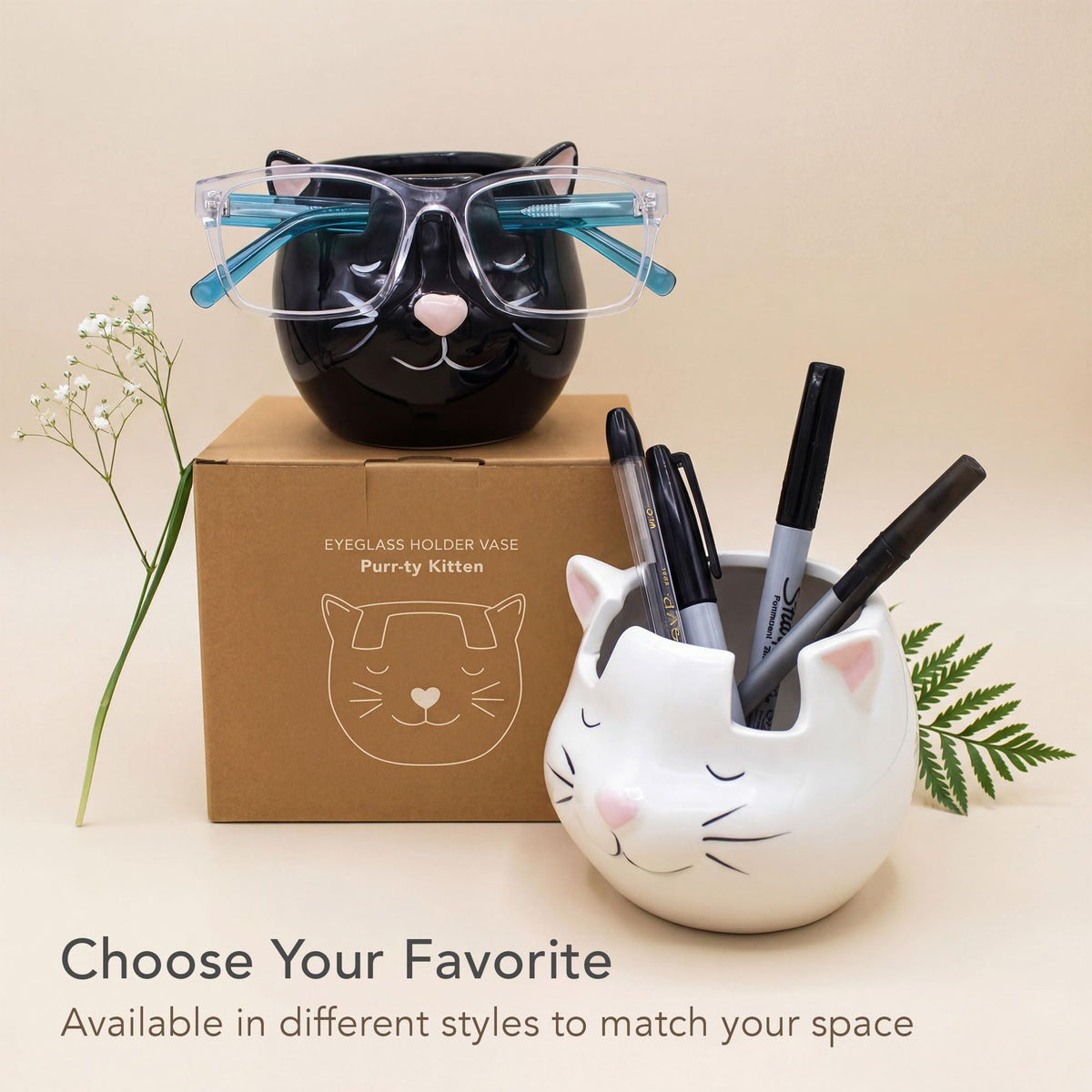 Luvberries White Cat Eyewear Holder, Multi-Purpose Accessories for Makeup and Stationery, Compact