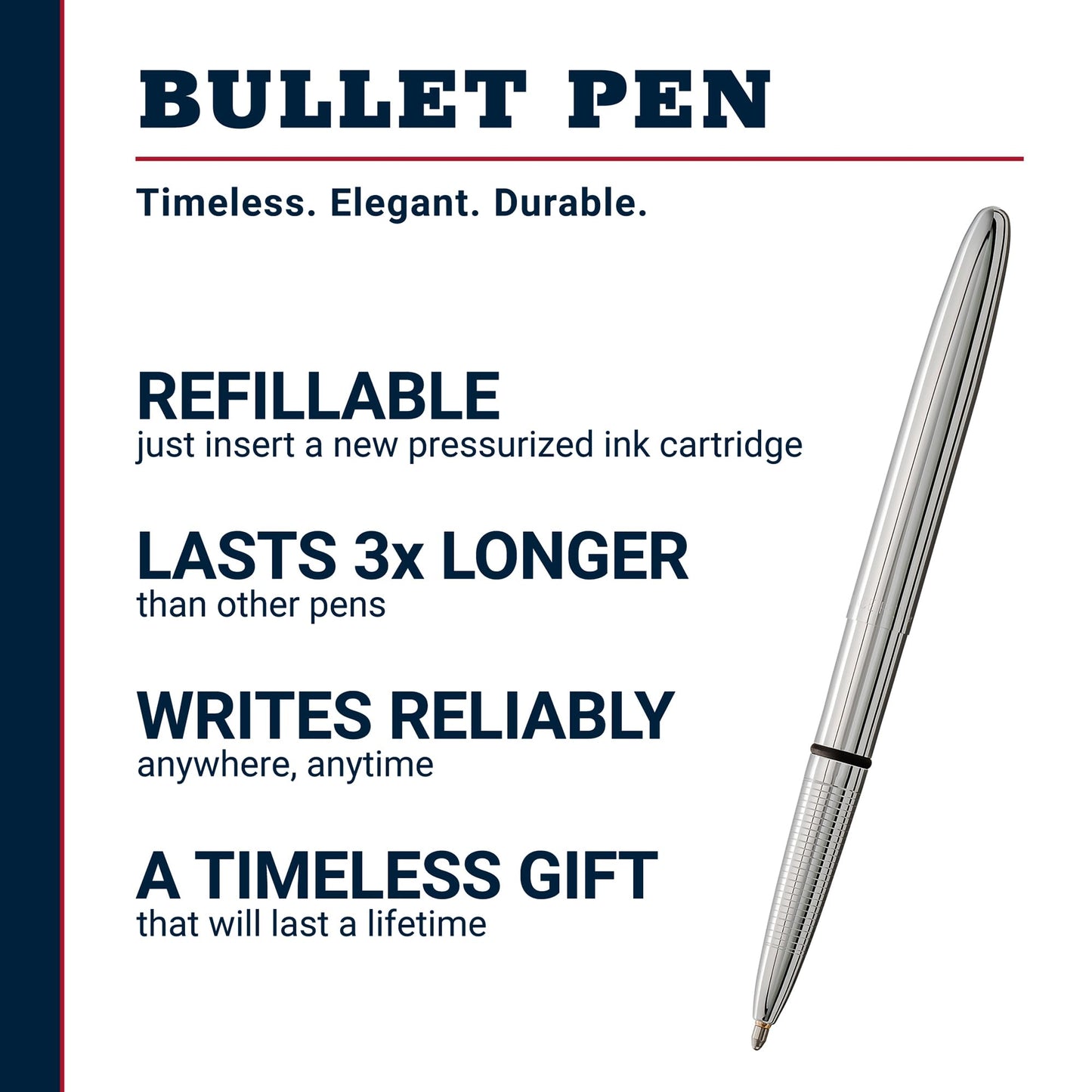Fisher Space Pen Chrome Pressurized Ballpoint Bullet Pen, Gift Box